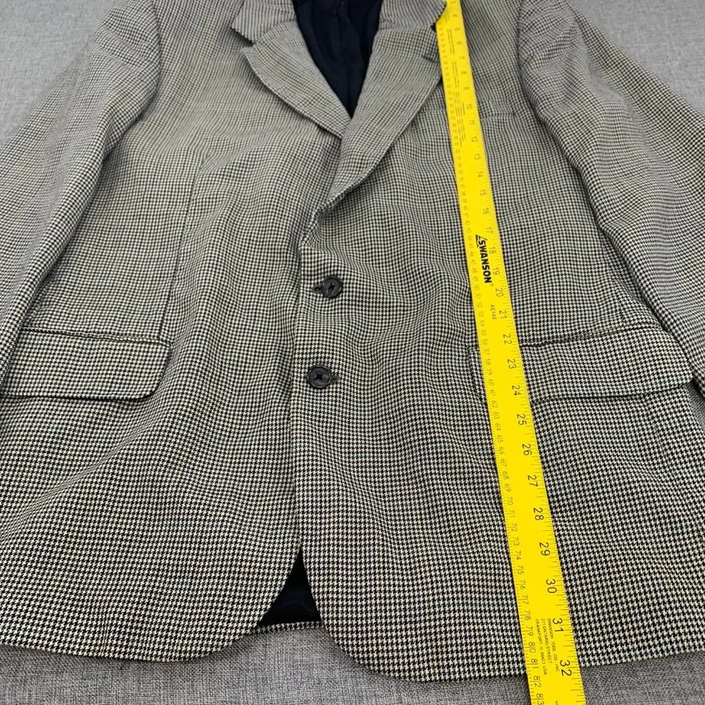 Vintage Mens Oscar‎ de la Renta Blazer Houndstooth 46L 100% Wool Line Ivory Navy